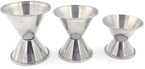 Metal Magery Stainless Steel Double Jiggers 1 & 2 oz, 3/4 & 1-1/2 oz, 1/2 & 1 oz Bar Jiggers Set of 3 for Cocktail Liquor Measuring