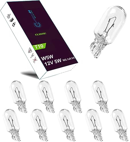 LIGHTWORLD24 10 x W5W T10 12V 5W Standlicht Lampe Sockel 2.1x9.5d Glassockellampe Signallampe Parklicht Positionslicht Fahrzeuginnenraum Weiß