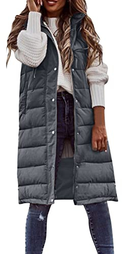 Dünne Steppweste Damen Lang- Softshellweste Ultraleichte Herbstmantel Ärmellose Daunenweste Warme Zip Up Kapuzenweste Damen Ärmellos Outdoor Taillierte Reitweste Damen Outdoor Weste Mantel