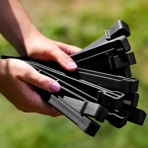 40 Pcs Landscape Edging Stakes 24.5 cm - Durable Plastic Ground Stakes for Lawn Edging - Garden Black Spikes