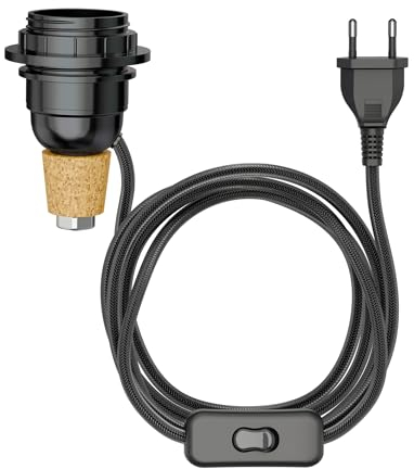 ledscom.de Lámpara de mesa Lámpara de corcho FLAKO con interruptor y cable textil, negro, 1x E27 máx. 60W, sin botella, sin bombilla