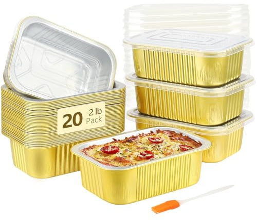 LNYZQUS 30oz Aluminum Pans Foil Baking Tins with Lids 20 Pack, 7x5 Bread Loaf Pan Disposable Cake Tin,Heavy Duty Foil Leftover Containers,Deep To Go Containers Holders for Heating Meal Prep