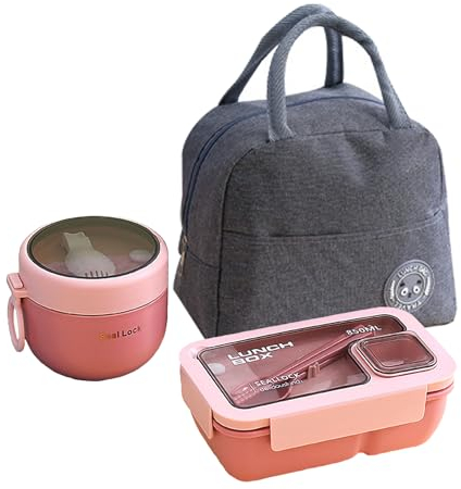HASA zone Lunch Box Adults for Work, Bento Boxes Set with Bag, Utensils, Oats Container Durable Leakproof Lunch Box with Fork & Spoon, Food Storage Box for Men Women Student School Office