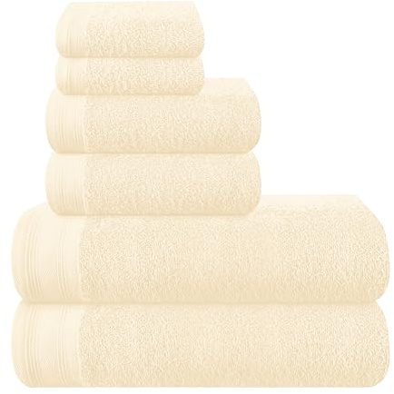 MALLONI Home Ultra-weiches 6er-Pack Baumwollhandtuch-Set, enthält 2 übergroße Badetücher 70 x 140 cm, 2 Handtücher 40 x 60 cm und 2 Waschküchen 30 x 30 cm, elfenbeinfarben