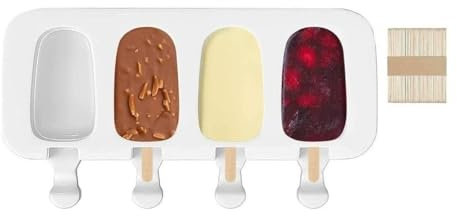 CHEFZOCO Molde Para Helados, Moldes para polos, Moldes para helados caseros, Moldes de verano, Moldes reutilizables para helados, Tamaño 15.5 cm, Reutilizable, Libre de BPA, Contiene 4 moldes