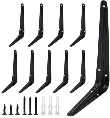 Lilaly 10 Pack Shelf Brackets 8 Inch Shelf Bracket, Heavy Duty L Brackets for Shelves for Hanging Floating Shelves Brack with Screws and wall Anchors(6x8,Black)