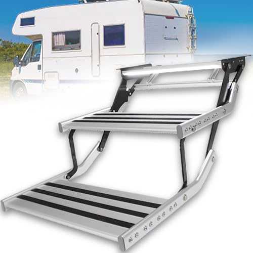 Elektrisk Husbilstrappa Husbilstrappa med 1-Stegs 2-Stegs Plattform 12v Resevagn BäRbar Anti-Halk NedfäLlbar Trappsteg Husbilssteg,2-Step Manual