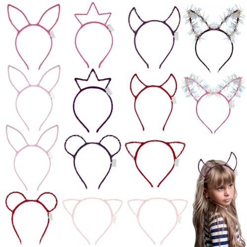 AYBUY Diadema con Luz, 14 Piezas Diademas Con Orejas De Gato, LED Tocado Luminosas, Para Clubes Nocturnos, Raves, Fiesta De Conciertos, Navidad, Halloween