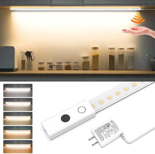 Smart Under Cabinet Lights, 40in Plug in Under Cabinet Lighting with Handwave Sensor, Bright Dimmable 5 Color Temp Stick on Closet Light, Slim Cuttable Under Counter Lights for Kitchen Desk Shelf