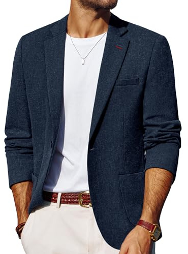 PJ PAUL JONES Mens Summer Jackets Smart Casual Regular Fit Business Blazer Linen Jacket Dark Blue L