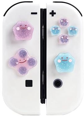 Cute Silicone Cross D-Pad Button Caps Silicone Thumb Grips Set, ABXY Key Buttons Sticker Joystick Cover Caps Compatible with Nintedo Switch/OLED - Versatile Elves (Powder, Blue)