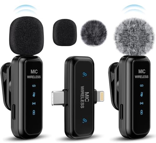 laqula 2 in 1 Drahtlose Lavalier Mikrofone für iPhone, iPad, Android, Kamera, USB-C Mikrofon 2er Pack Rauschunterdrückung kristallklare Aufnahme für Videoaufnahmen, Vlog, YouTube, TikTok, Interview