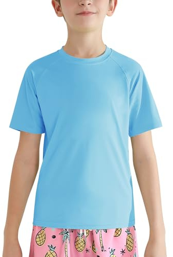 Valcatch Boy's Girls UPF 50+ Rash Guard Swim Shirts Kids Teens Quick Dry Athletic Short Sleeve T Shirt UV Fishing Surfing Water Beach Tops Running Workout Gym Active Tee Shirt Blue