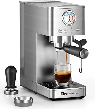 Maestri House Slim Espresso Machine with Milk Frother, 20 Bar Italian Pump