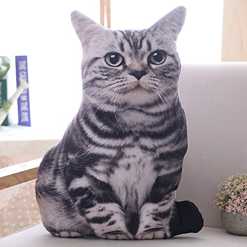 Maomoto Cat Shaped Plush Throw Pillow, 50 cm, 3D Simulation Cat Plush Stuffed Animal Cushion Pillow Toy for Kids,Sofa Chair Home Decor (grey)