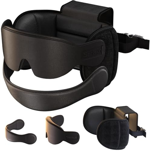 SARISUN Almohada de Viaje con Correa para la Barbilla, Almohada para Avión con Máscara 3D, Soporte 360° para la Cabeza en Todos los Asientos, Ideal para Vuelos Largos, Evita Movimientos, Negro