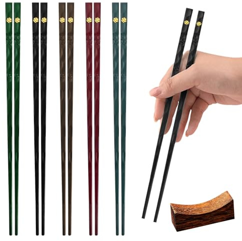 FICOFISE 10 paia di bacchette in fibra di vetro: bastoncini riutilizzabili da 24 cm per mangiare, in PET Chopsticks, bastoncini antiscivolo per sushi con 2 ripiani per bacchette, per sushi pasta