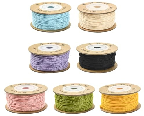 UR URLIFEHALL 7 Rolls Colourful Cotton Thread Cord 1mm Twisted String Twine for Jewellery Making Bracelet Necklace DIY Hanging Straps Crafts