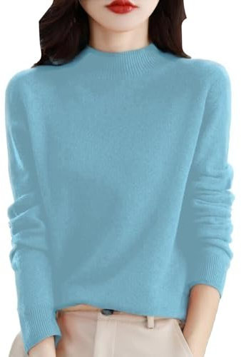 Cashmere Sweaters for Women Cashmere Crew Neck Long Sleeve Soft Pullover Sweater Tops Solid Knit Pullover Sweater (Blue,M)