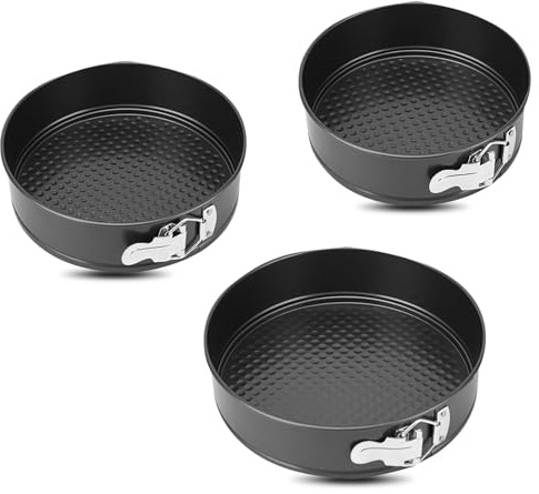 QKNOSM 3 Stück Springform Rund, 20/22/24 cm Kuchenform Runde Set Abnehmbarer Boden Kuchen Backform Antihaftbeschichtet Kuchenformen mit Flachboden Auslaufsicher Tortenform aus Karbonstahl