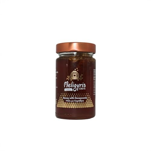 Meligyris - Miel Griega con Panal – Cruda, No Filtrada y 100% Natural – Miel Artesanal de Creta con Favo Natural – Tarro de 450g