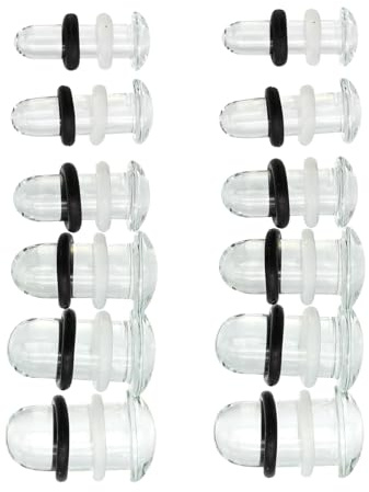 Veloxium 6 par svarta och klara säkra glaspluggar för döda stretchkit, släta glasmätare enkla utsvängda örontunnlar med O-ringar i silikon, bekvämt öronmätarkit, 14G 12G 10G 8G 6G