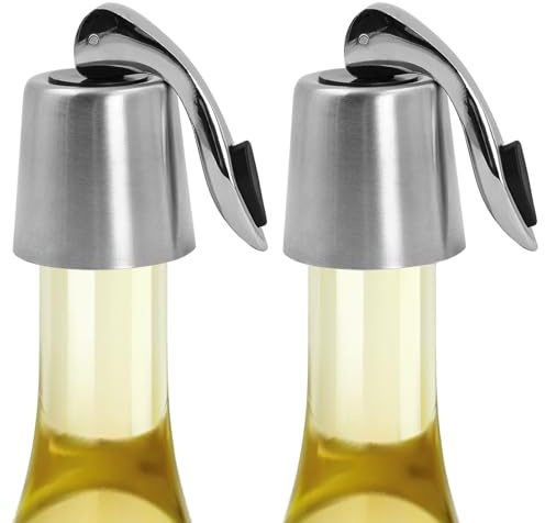 Vakuum vinpropp i rostfritt stål, 2 st. flaskförslutningar för vinflaskor – förstärkt vevel, återanvändbar, färskhållningslås för vinflaskor, flaskpropp