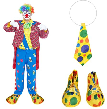 2 Pcs Clown Costume Set, Clown Shoes, Clown Tie, Clown Costume Accessories for Adults for Carnival Halloween Fancy Dress Circus Cosplay