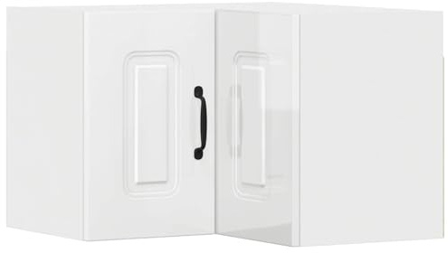 WRJENFSC Kalmar - Armadietto da cucina angolare sospeso in bianco lucido, soluzione salvaspazio in legno, 57 x 57 x 40 cm, armadio da cucina da parete per un maggiore ordine