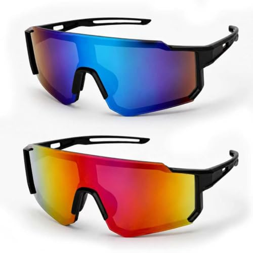 Hbzunt 2 stycken sportsolglasögon, snabba glasögon UV400 skydd, polariserade cykelglasögon vindtäta för män dam för cykling, skidåkning, rave, bergsklättring, utomhus