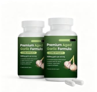 Premium AgedGarlic Formula (60 count) | Premiumlagrad svart vitlök - luktfri vitlök 1000 mg per portion - hjärta och cirkulation ，Icke-GMO, glutenfri