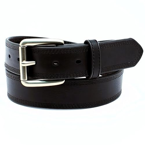 ARIAT Men's Classic Triple-Stitched Leather Belt with Roller Buckle, Black, 36
