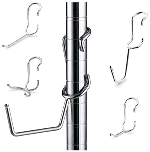 Alysontech Sunway Regalstangenhaken, Chrom, 5er-Pack, beste Lösung für Garage, Regal, Aufbewahrung, Organisation, Verwendung mit Metall- oder Draht-Regalen und Racks - robust, einfache Installation