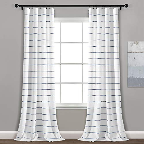 Lush Decor Lot de 2 Rideaux à Rayures ombrées, 101,6 cm de Large x 213,4 cm de Long, Bleu Marine, Coton recyclé/Polyester avec Passe-Tringle, Bureau à Domicile, Ferme