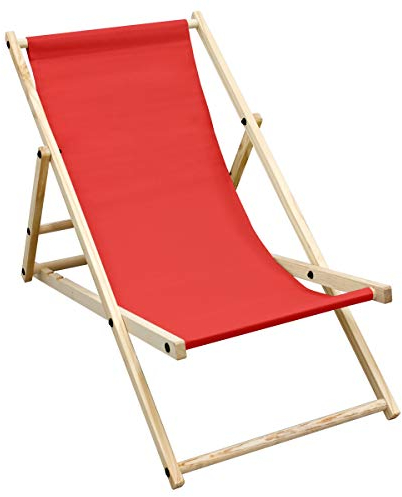ECD Germany Liegestuhl klappbar aus Holz - 3 Liegepositionen - bis 120 kg - Rot - Sonnenliege Gartenliege Relaxliege Strandliege Liege Strandstuhl Klappliegestuhl Holzklappstuhl Strandliegestuhl