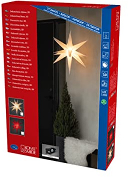 Konstsmide Roter 3-D Kunststoffstern, inkl. Leuchtmittel, außen, 1 warm weiße Diode, E-Trafo 12V/12W Dimmer (IP44), 3W, schwarzes Kabel - 5970-550