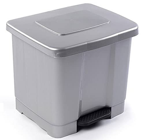 Cubo de Basura Reciclaje Pedal 35litro de plástico 43 x 38 x 38cm ,Contenedor basura 2 Divisiones Interiores multicolores (Plata 35 litro)