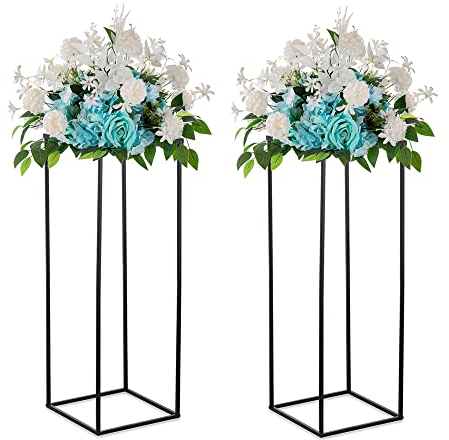 Inweder Schwarz Blumenständer Hochzeits Mittelstücke - 2 Stück Säulenvasen mit Metall Platte 80cm Hohe Bodenvase Geometrischer Schwarzvasen für Tischdeko Hochzeit Halloween Party Deko Wohnzimmer
