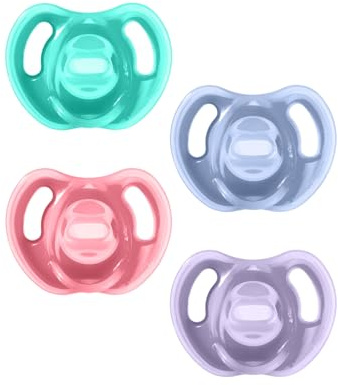 Tommee Tippee Ultra-Light Silicone Pacifier, 18-36 Months, Symmetrical One-Piece Design, BPA-Free Silicone Binkies, Pink/Violet/Green, Pack of 4