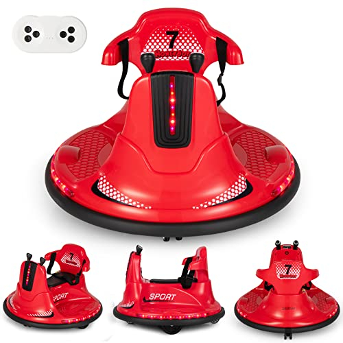 COSTWAY 6V Aufsitz Kinder Autoscooter 360 Grad Rotation & Vorwärts- und Rückwärtsfunktion, Bumper Car mit Musik ｜ bunten LED Lichtern ｜ Hupen ｜ Geschichten ｜ 2,4 GHz Fernbedienung, 3-6km/h (Rot)