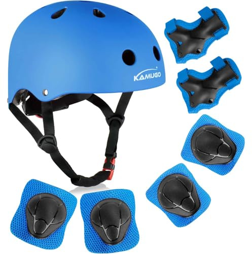 KAMUGO Casco de Bicicleta para niños, Casco para niños de 2 a 8 años, con Equipo de protección Deportivo, Rodilleras, Coderas y muñequeras para monopatín, Ciclismo, Patinete
