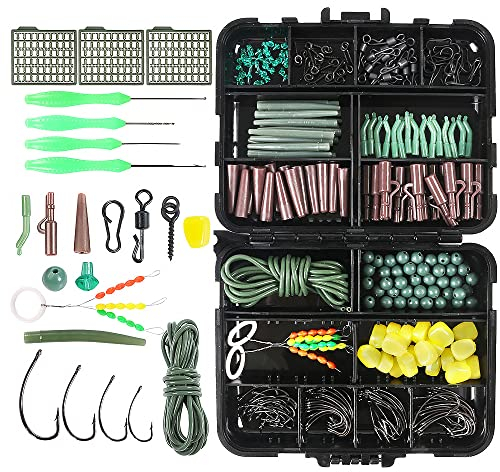 Carp Fishing Tackle Box Set, 275PCS Fishing Accessories Kit Box Include Leader-Clips Beads Hooks Tubes Swivels Baiting Terminal Rigs