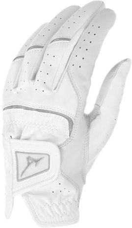 Mizuno Elite - Guantes de Golf de Cuero para Mujer, Talla S, Color Blanco y Plateado