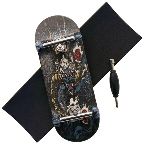 RACOFSB Pro Fingerboard 34 mm Holzbrett Professionelle Finger Skateboard Achsen CNC Swirl Räder (Drache)