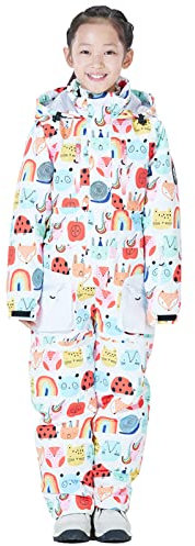 L SERVER Schneeoverall Kinder Mädchen Warme Bedruckte Skioverall Jungen Winddichter Wasserdichter Skianzug Atmungsaktiver Schneeanzug mit Kapuze, Druck, 146