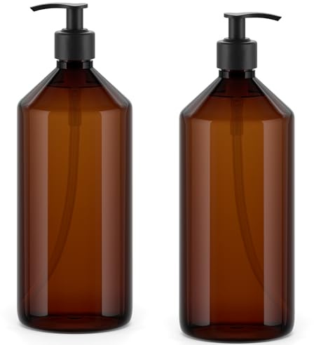 Essenciales Dispenser per gel e shampoo da bagno - 2 flaconi di plastica ricaricabili e ricaricabili Ideali per sapone, lozione e shampoo, 1 L