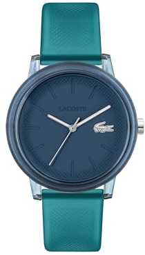 Lacoste Montre à Mouvement à Quartz Trois Aiguilles pour Homme et Femme Collection Lacoste.12.12 avec Bracelet en Silicone Bleu Semi-Transparent - 2011318