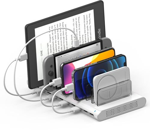 Unitek USB Charging Station, 10 USB Fast Ports Charge Docking Station and Adjustable Dividers, Multi Device Charger Organizer Compatible with iPad, iPhone, Tablet and Cell Phone, White