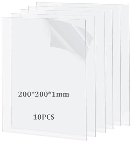 Taiyeestar 10 Pezzi Foglio Acrilico Trasparente da 1 mm, 20x20cm Lastre Acrilica Trasparente, Pannello Acrilica, Fogli di plastica，Fogli Acrilici Trasparenti per Display, Cornice, Pittura