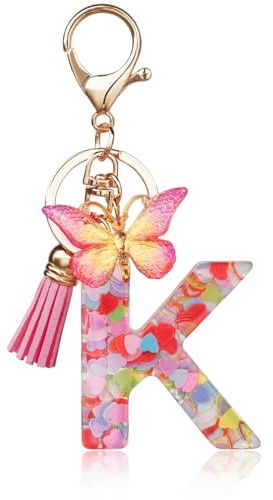 OSDUE Porte-clés Lettre K Fille Femme, avec Pendentif Papillon et Pampille